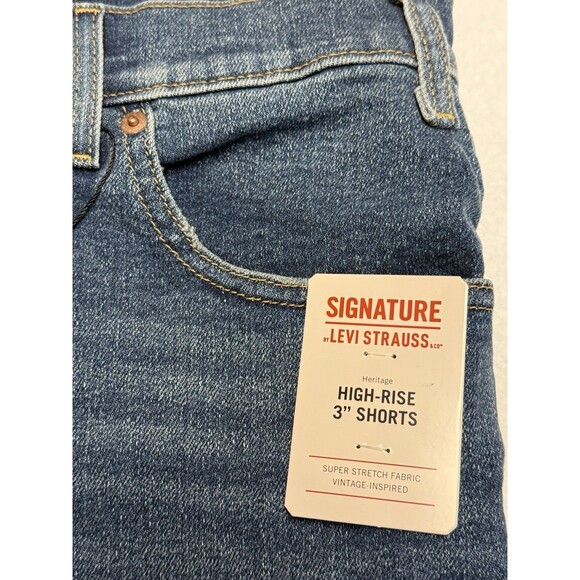 Women’s Levi Heritage Blue Denim High Rise Stretch Fringe Jean  Shorts Sz 12 New - Picture 4 of 9